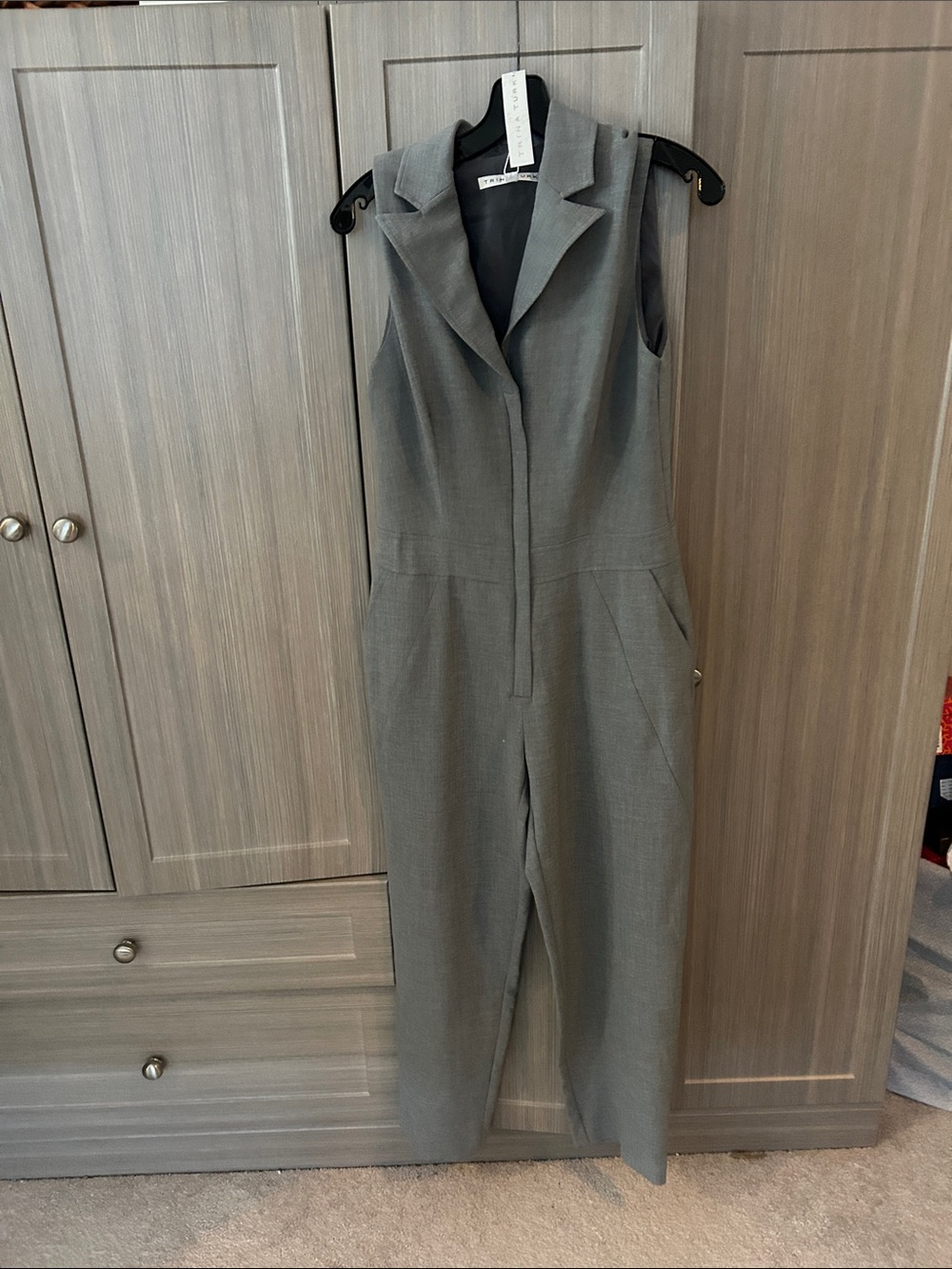 Sleeveless Tailored Jumpsuit in Olive Gray